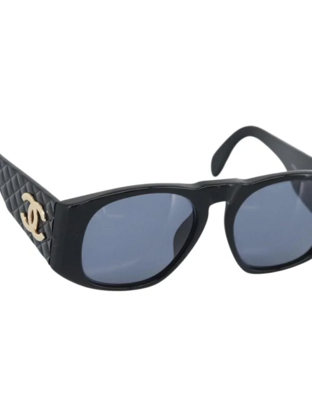 CHANEL Sunglasses Plastic Black Gold CC Auth bs35953